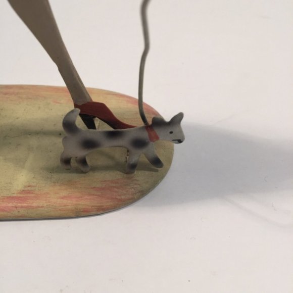 Lady Walking Spotted Dog Painted Metal Ornament - Picture 5 of 8